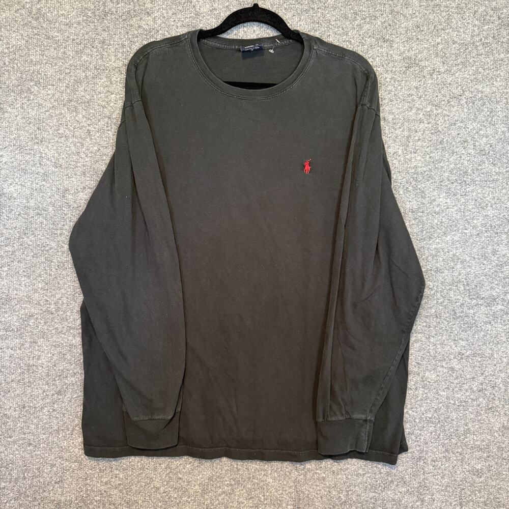 Polo Ralph Lauren Shirt Mens XL Black Long Sleeve Tshirt Red Pony Vtg Y2K